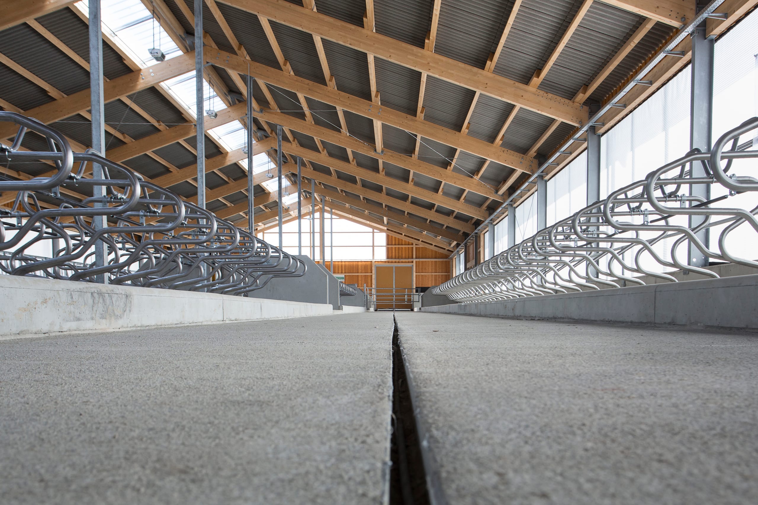 Profilierter Schieberboden aus Betonfertigteilen im Stallgang – Härle Bau